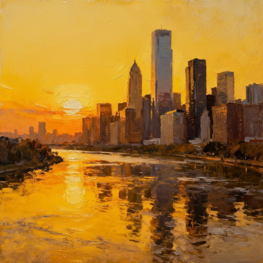 City Sunset — placeholder alt text describing the painting.